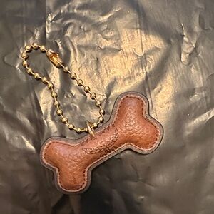 MCM Brown Leather Dog Bone Keychain Charm